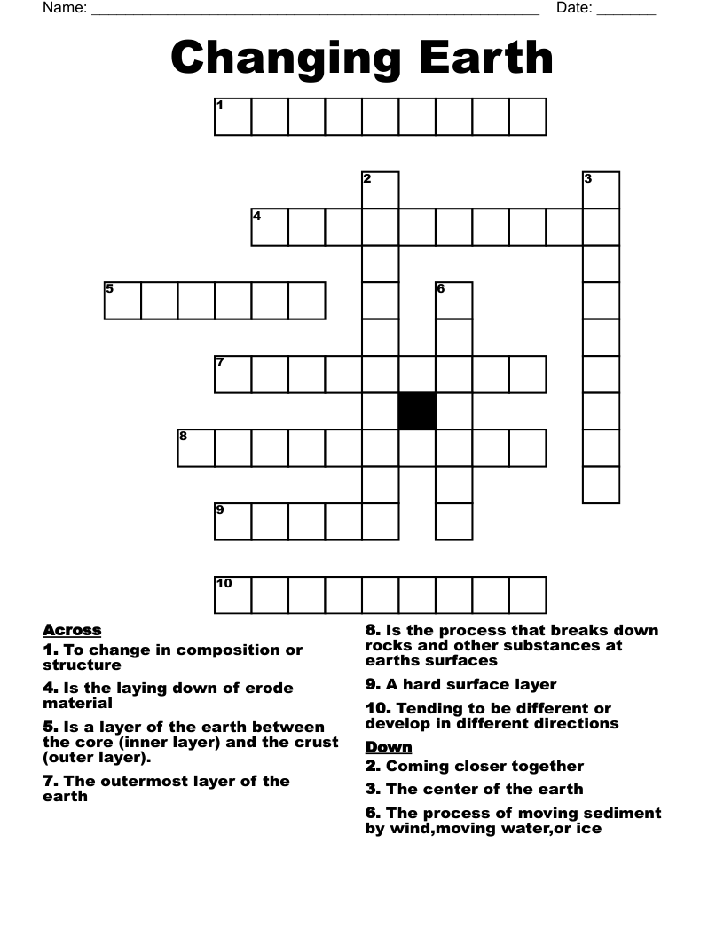 Changing Earth Crossword