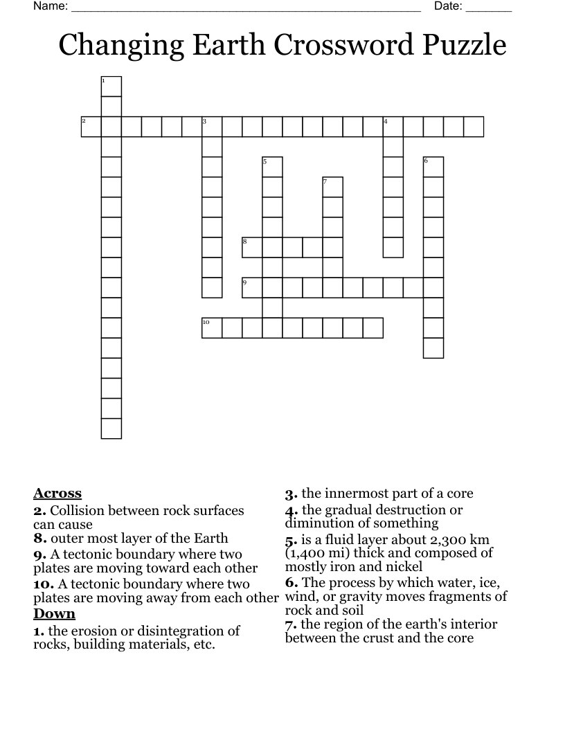 Changing Earth Crossword Puzzle