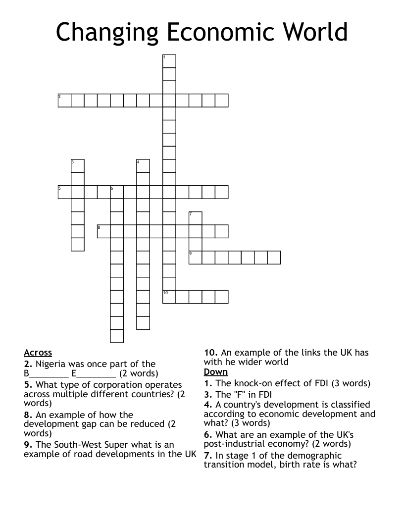 Changing Economic World Crossword