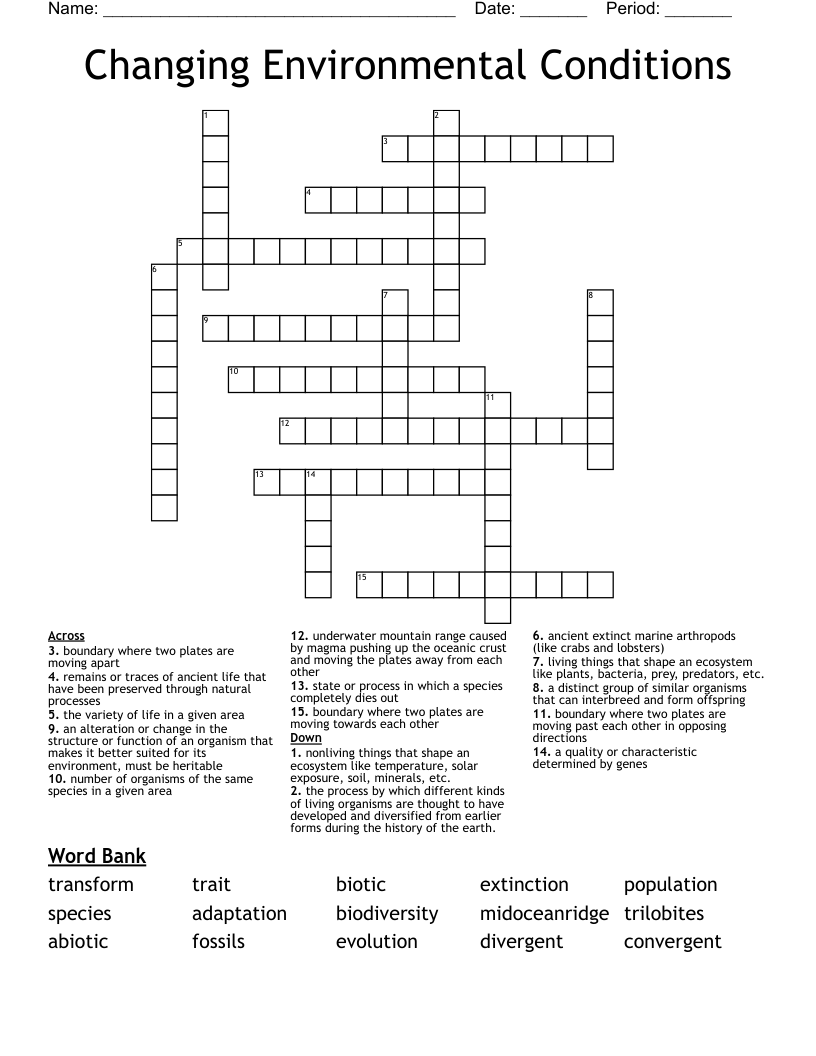Changing Environmental Conditions Crossword