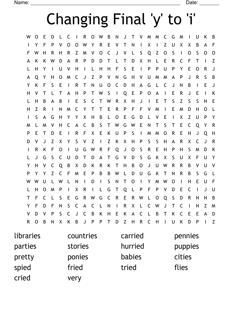 Changing Final 'y' to 'i' Word Search