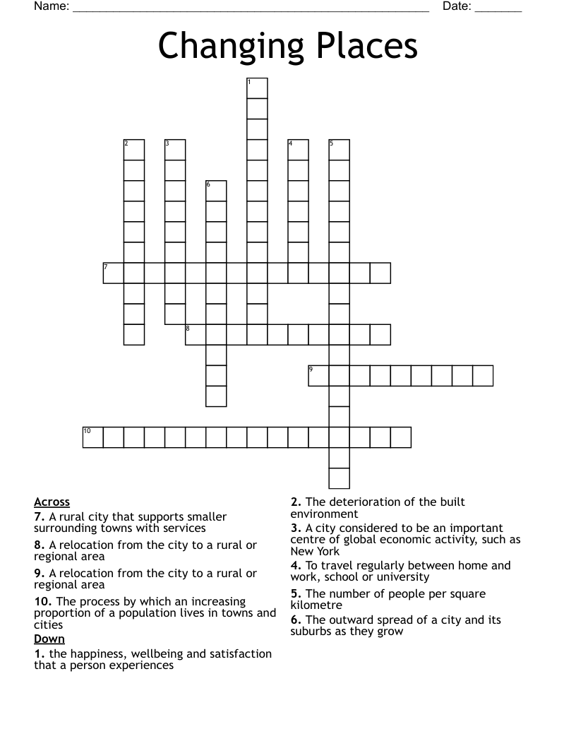 Changing Places Crossword
