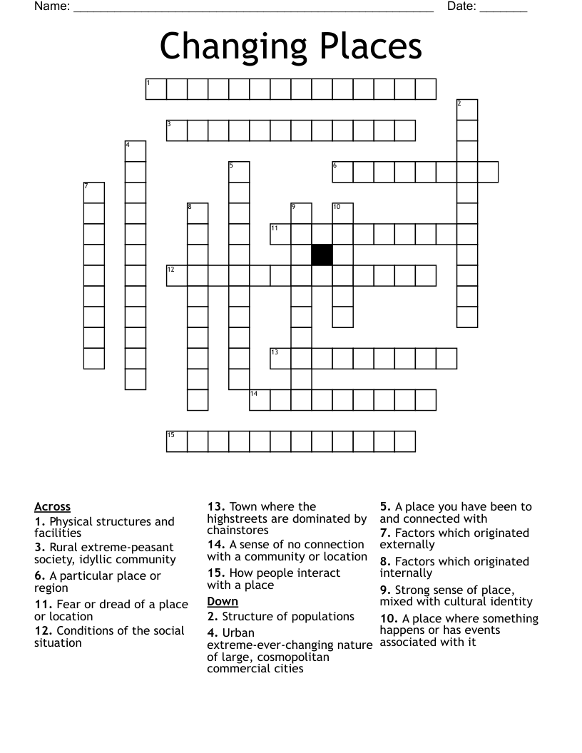 Changing Places Crossword