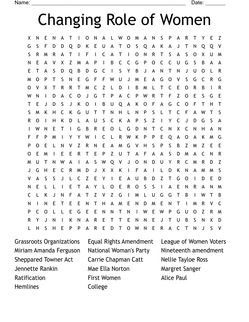 Changing Role of Women Word Search