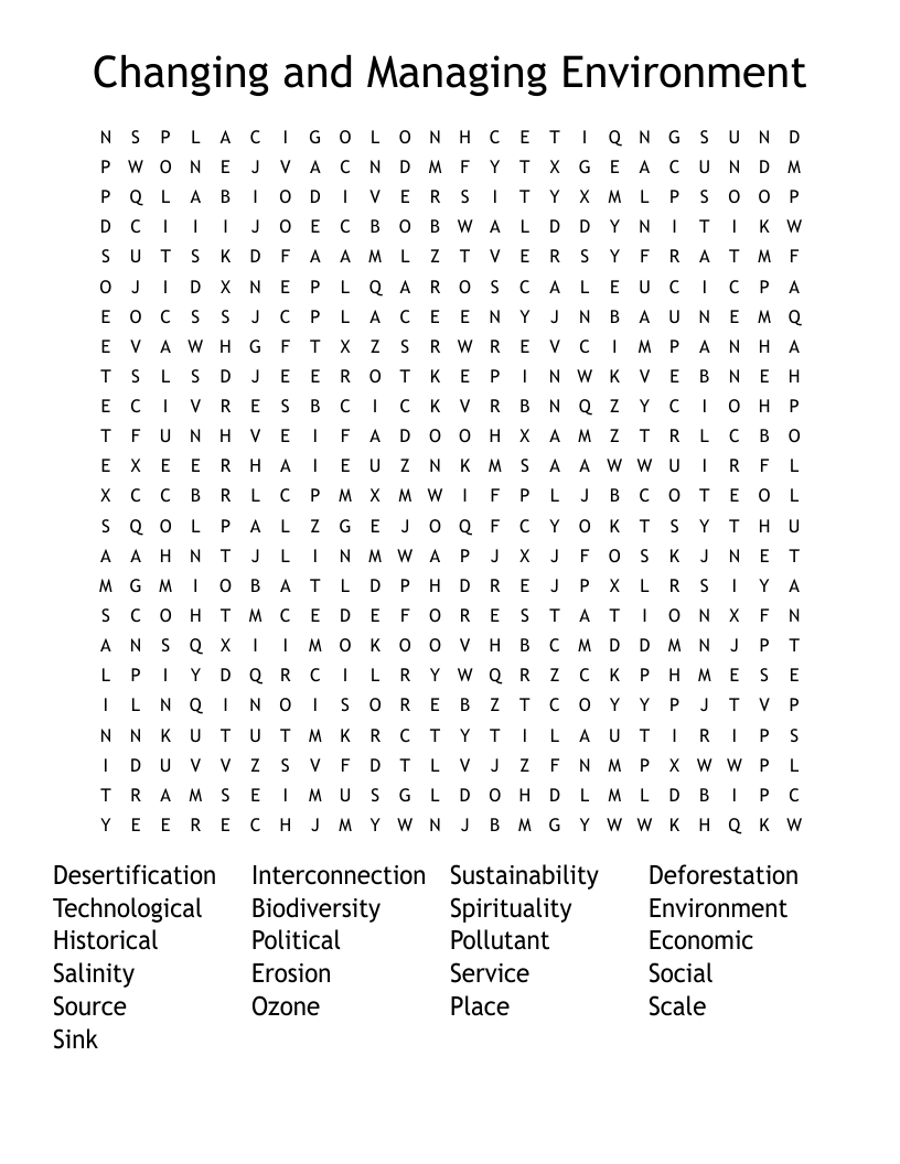 Changing and Managing Environment Word Search
