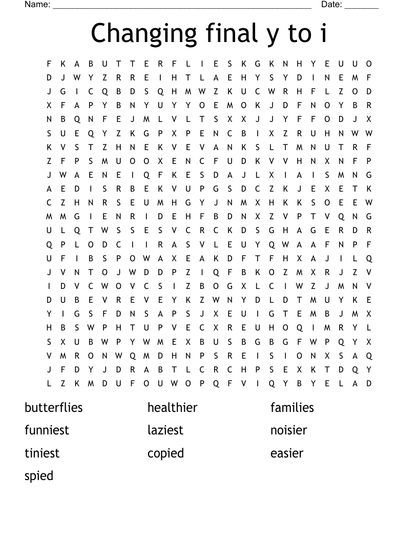 Changing final y to i Word Search