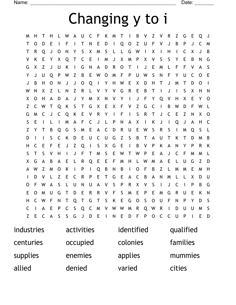 Changing y to i Word Search