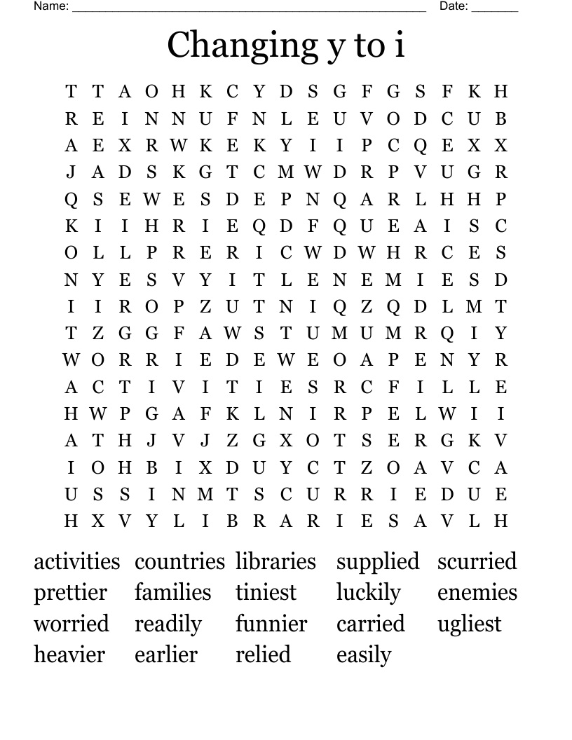 Changing y to i Word Search