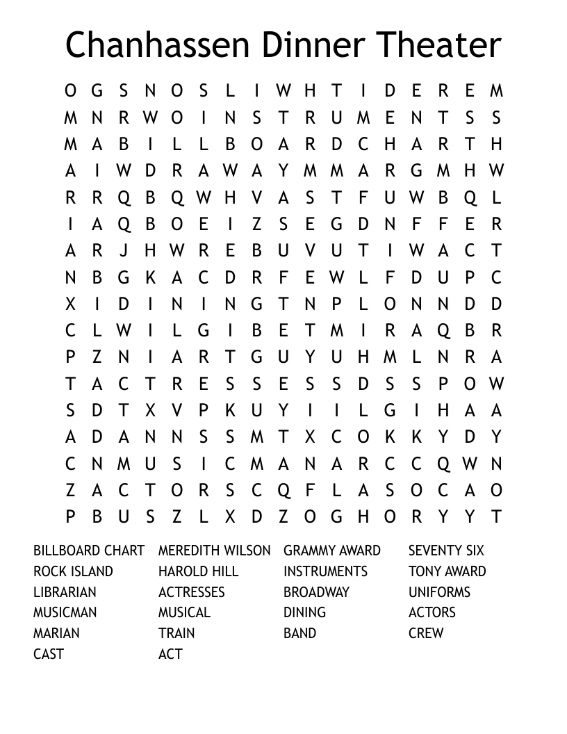 Chanhassen Dinner Theater Word Search