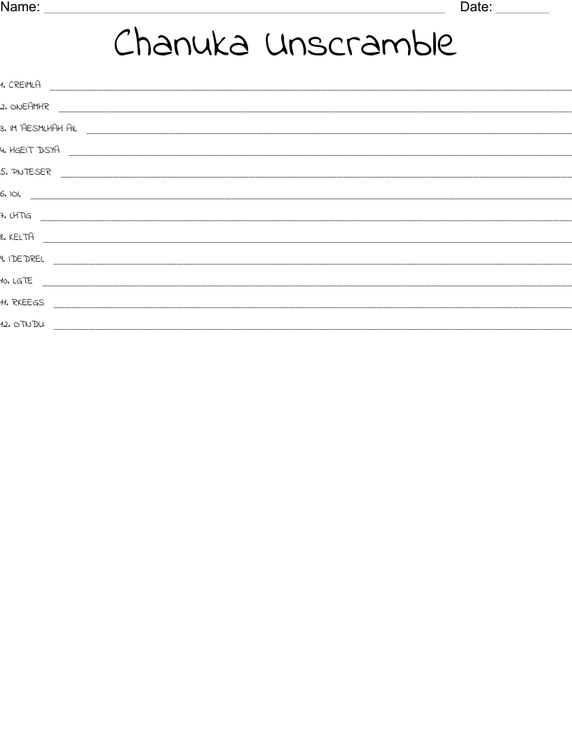 Chanuka Unscramble