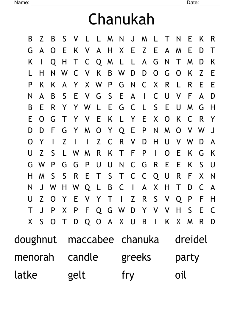 Chanukah Word Search