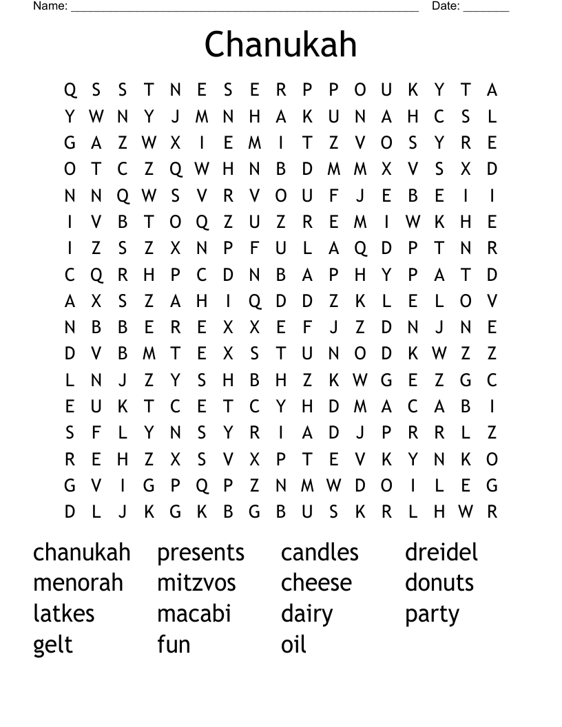 Chanukah Word Search