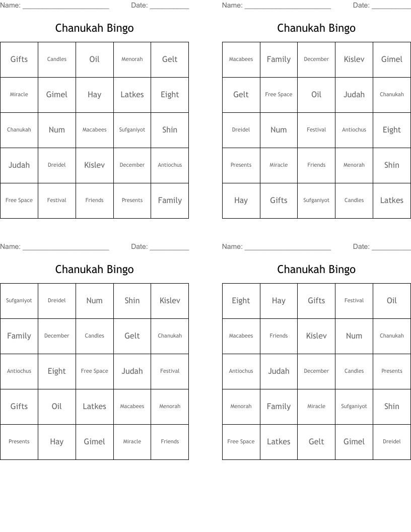 Chanukah Bingo
