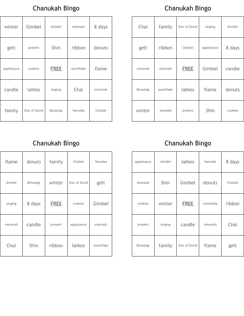Chanukah Bingo