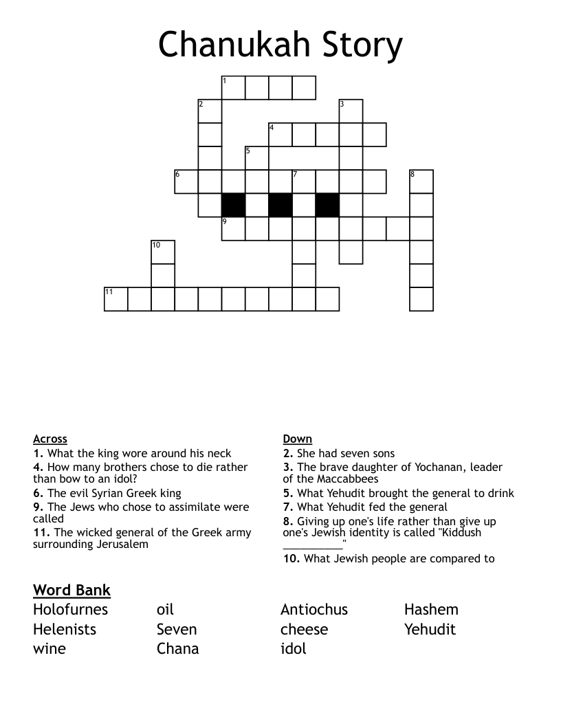 Chanukah Story Crossword
