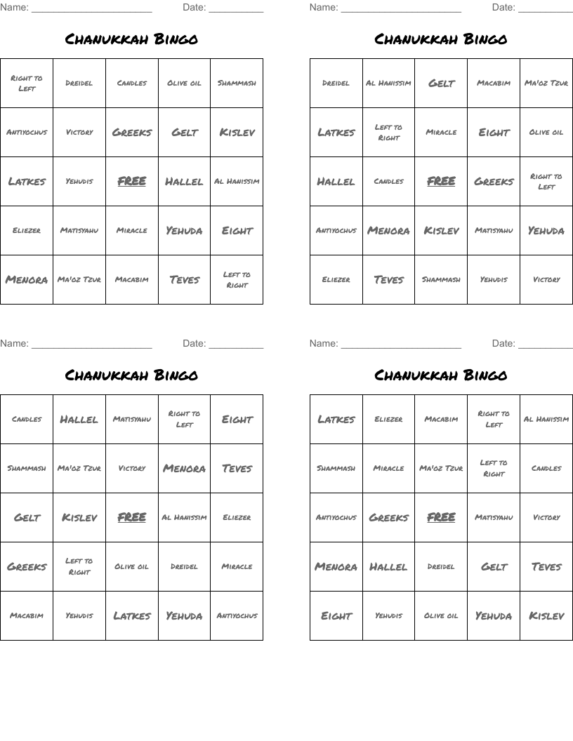 Chanukkah Bingo