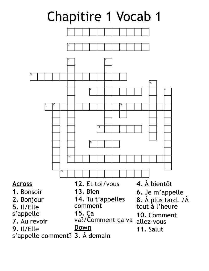 Chapitire 1 Vocab 1 Crossword