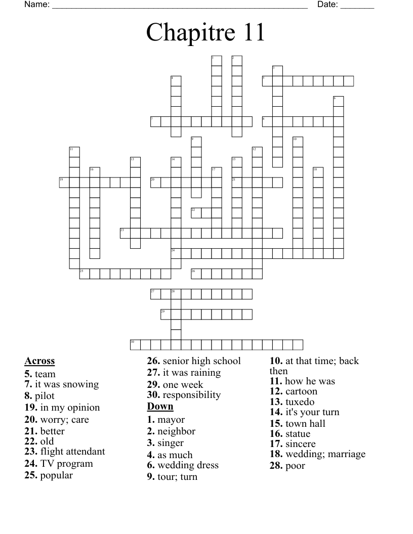 Chapitre 11 Crossword