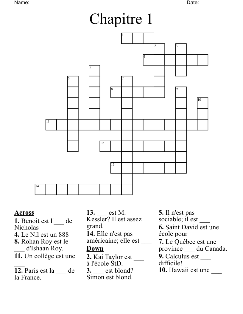Chapitre 1 Crossword