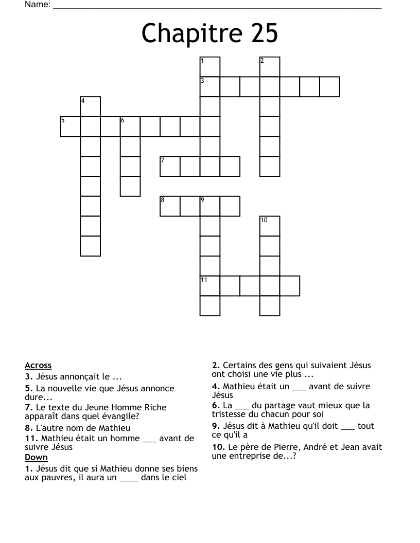 Chapitre 25 Crossword