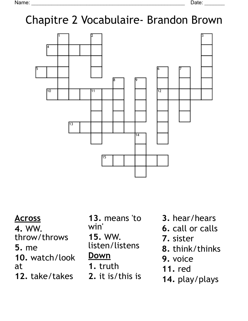 Chapitre 2 Vocabulaire- Brandon Brown Crossword
