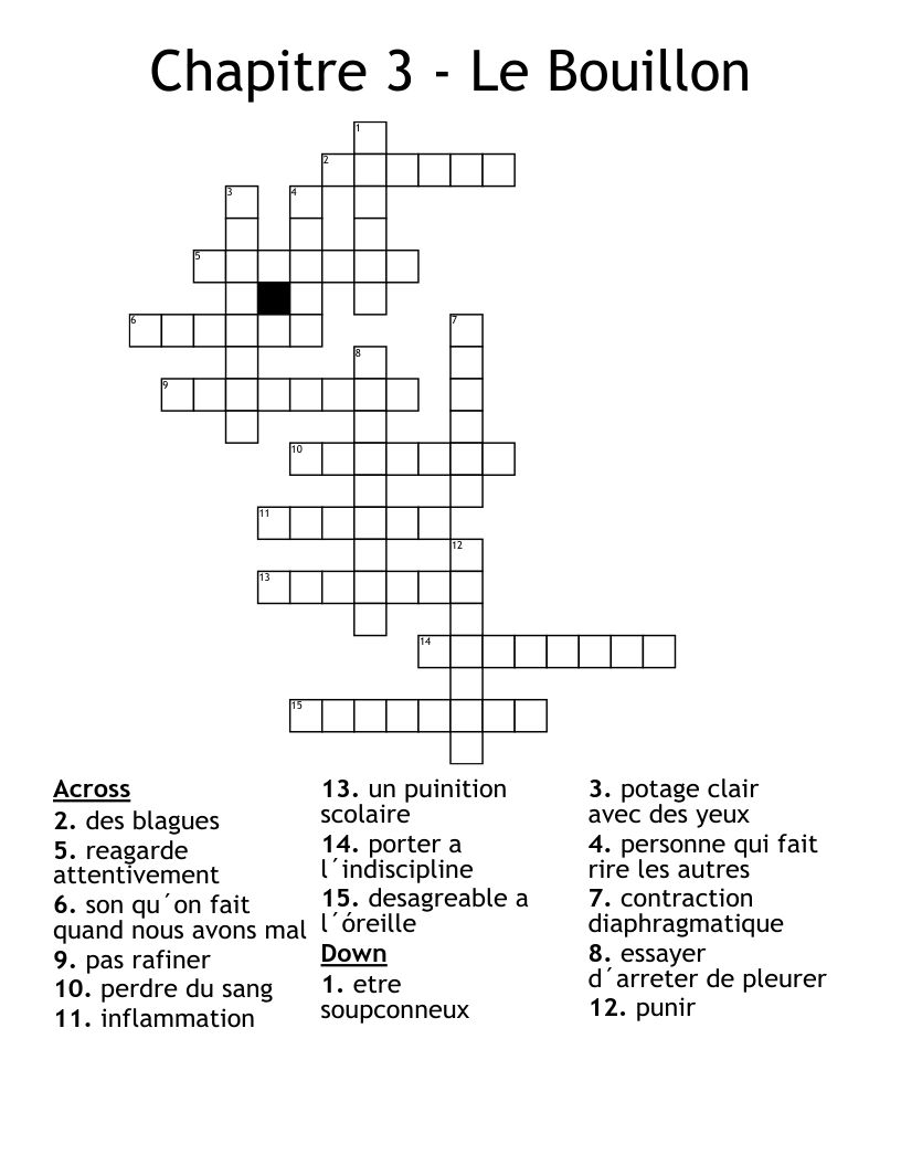 Chapitre 3 - Le Bouillon Crossword