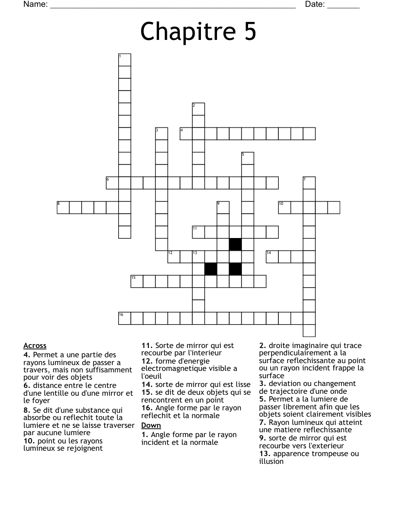 Chapitre 5 Crossword