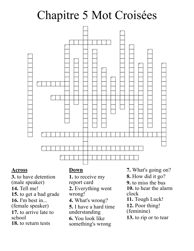Chapitre 5 Mot Croisées  Crossword
