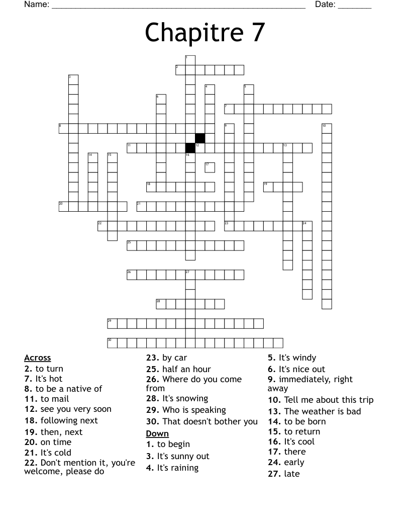 Chapitre 7 Crossword