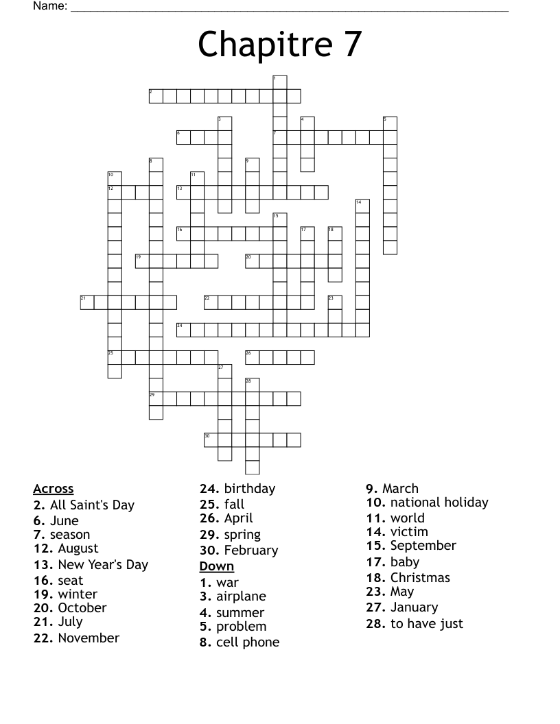 Chapitre 7  Crossword