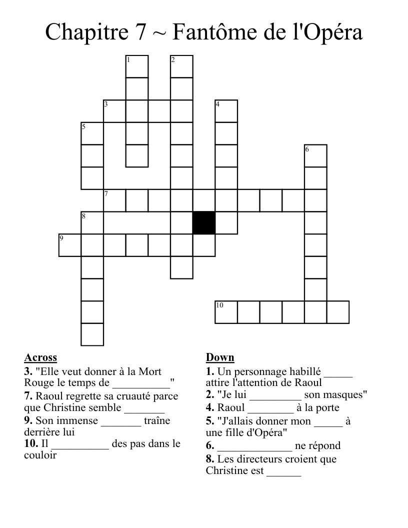 Chapitre 7 ~ Fantôme de l'Opéra  Crossword