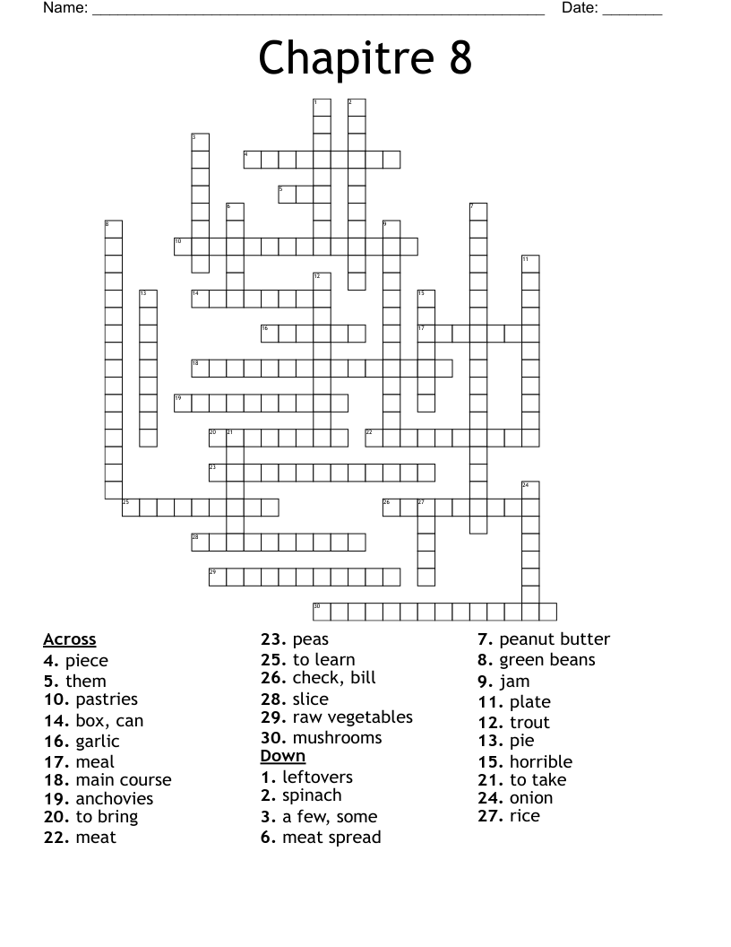 Chapitre 8 Crossword
