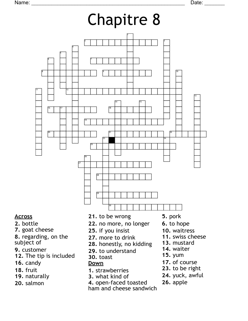 Chapitre 8 Crossword