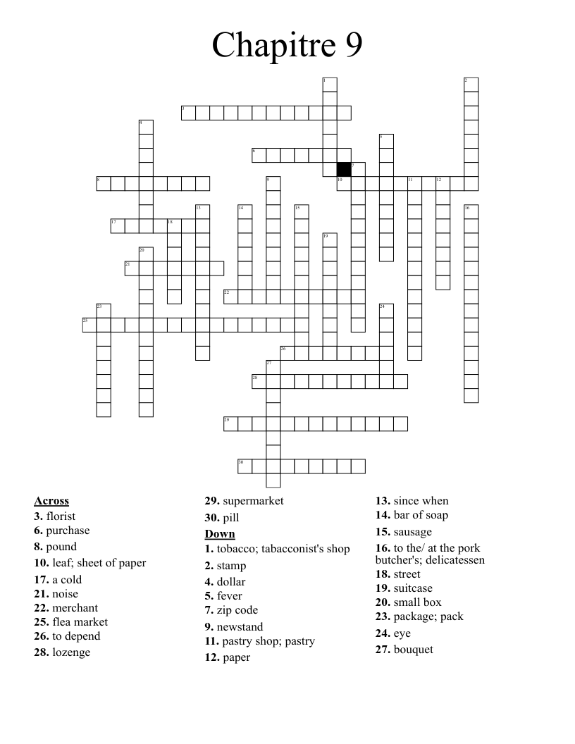 Chapitre 9 Crossword