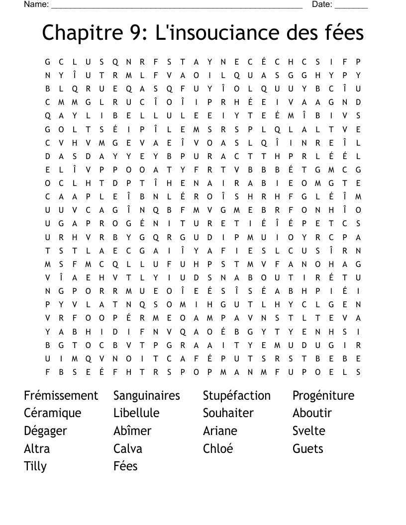 Chapitre 9: L'insouciance des fées Word Search