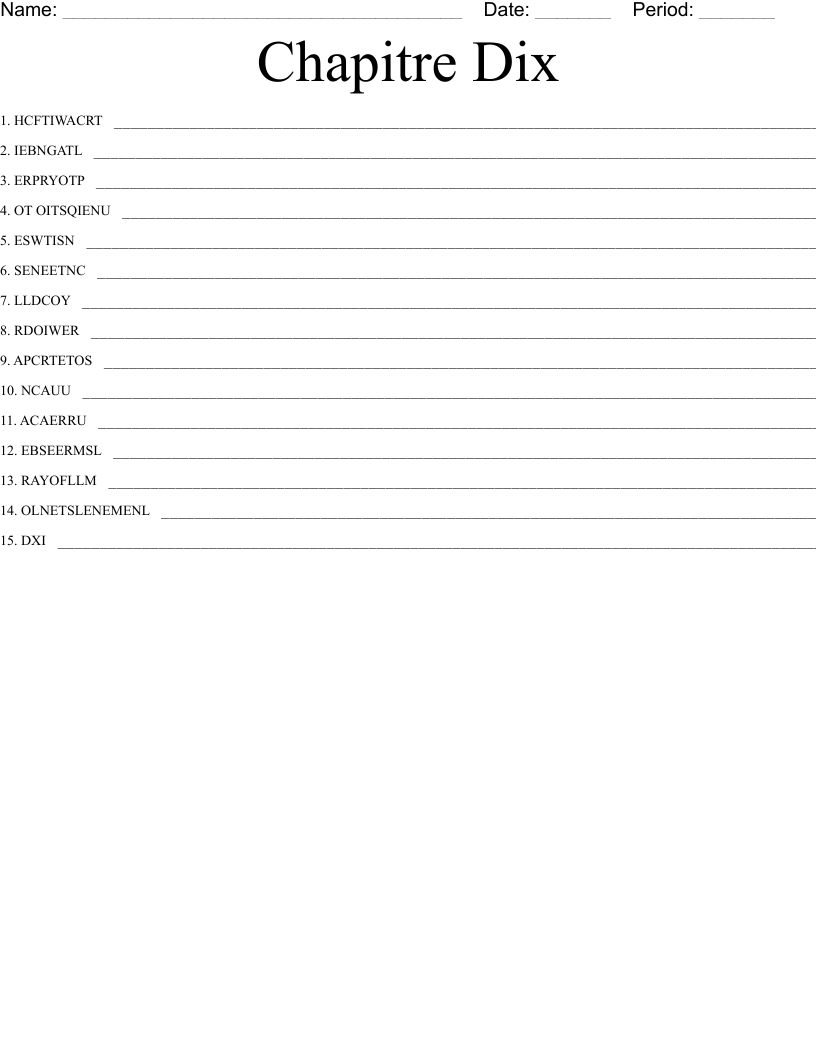 Chapitre Dix  Word Scramble