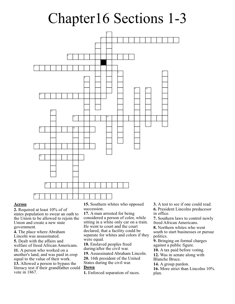 Chapter16 Sections 1-3 Crossword
