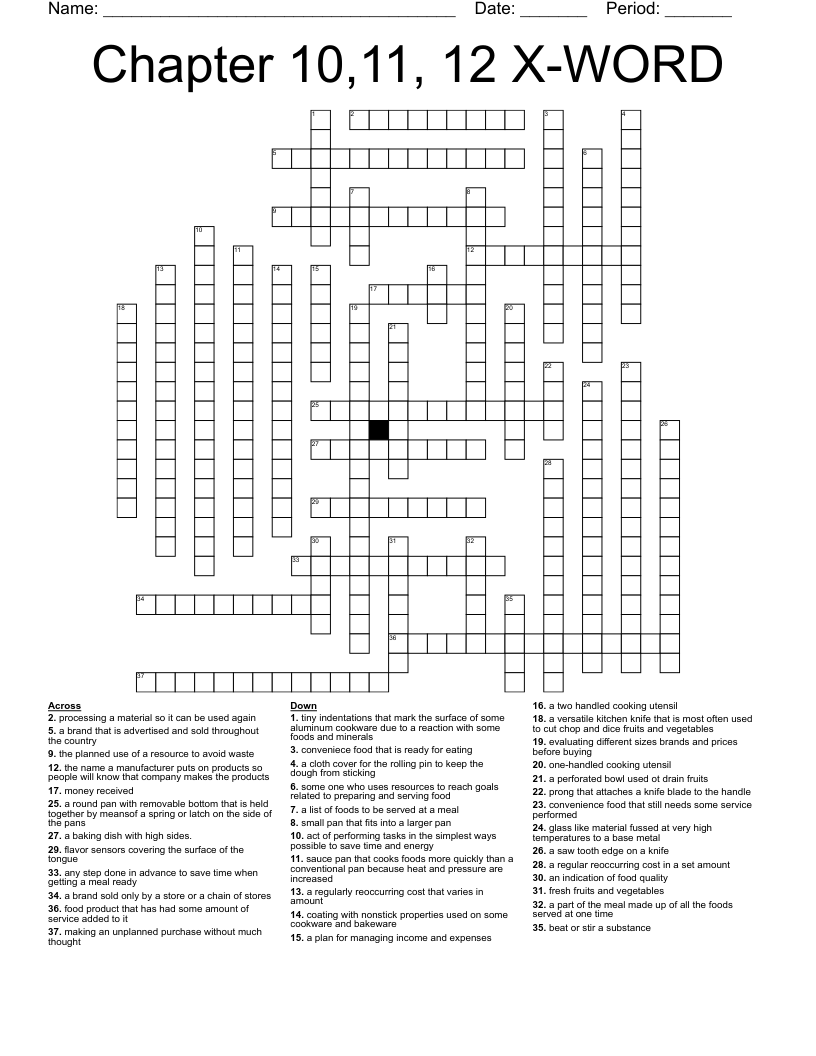 Chapter 10,11, 12 X-WORD  Crossword