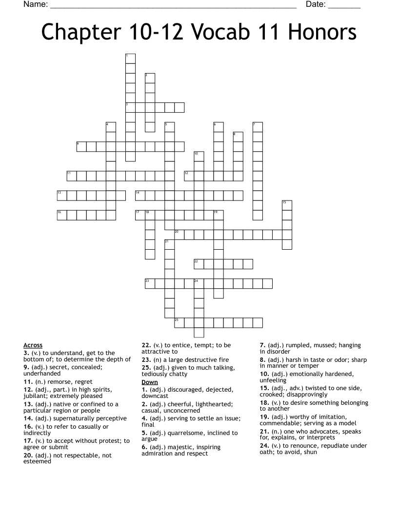 Chapter 10-12 Vocab 11 Honors Crossword
