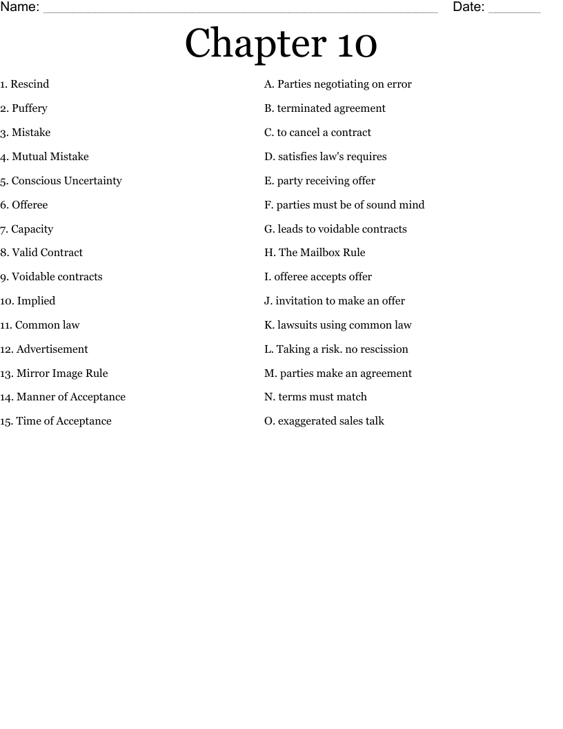 Chapter 10 Worksheet