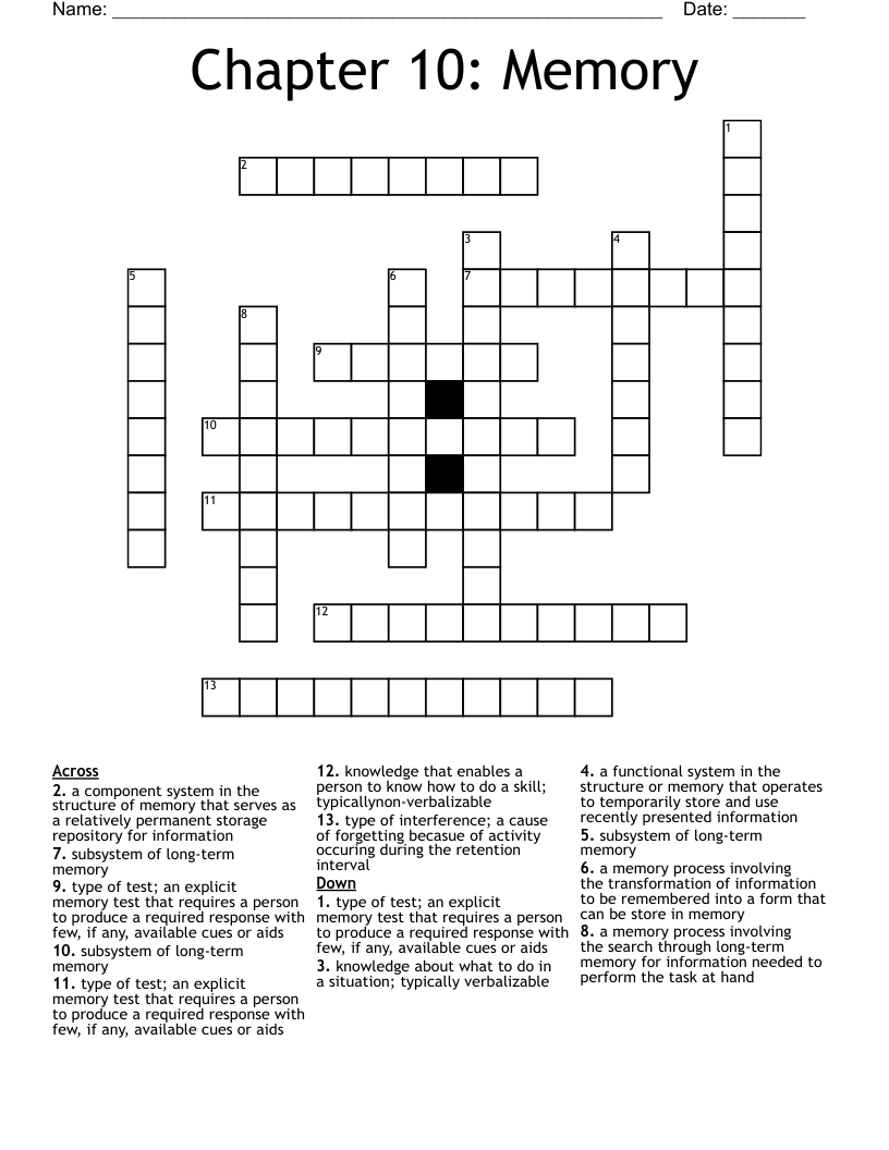 Chapter 10: Memory Crossword