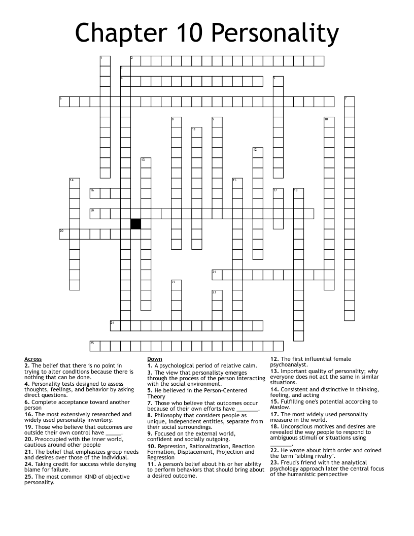 Chapter 10 Personality Crossword