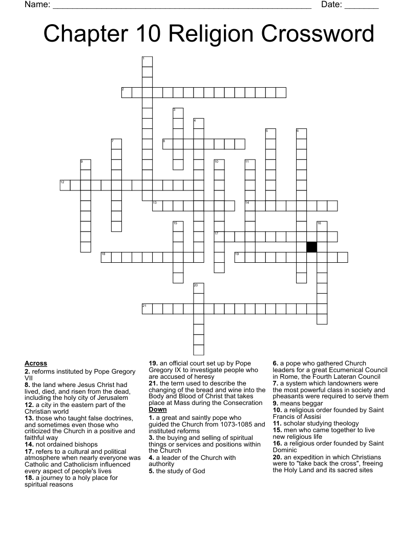 Chapter 10 Religion Crossword