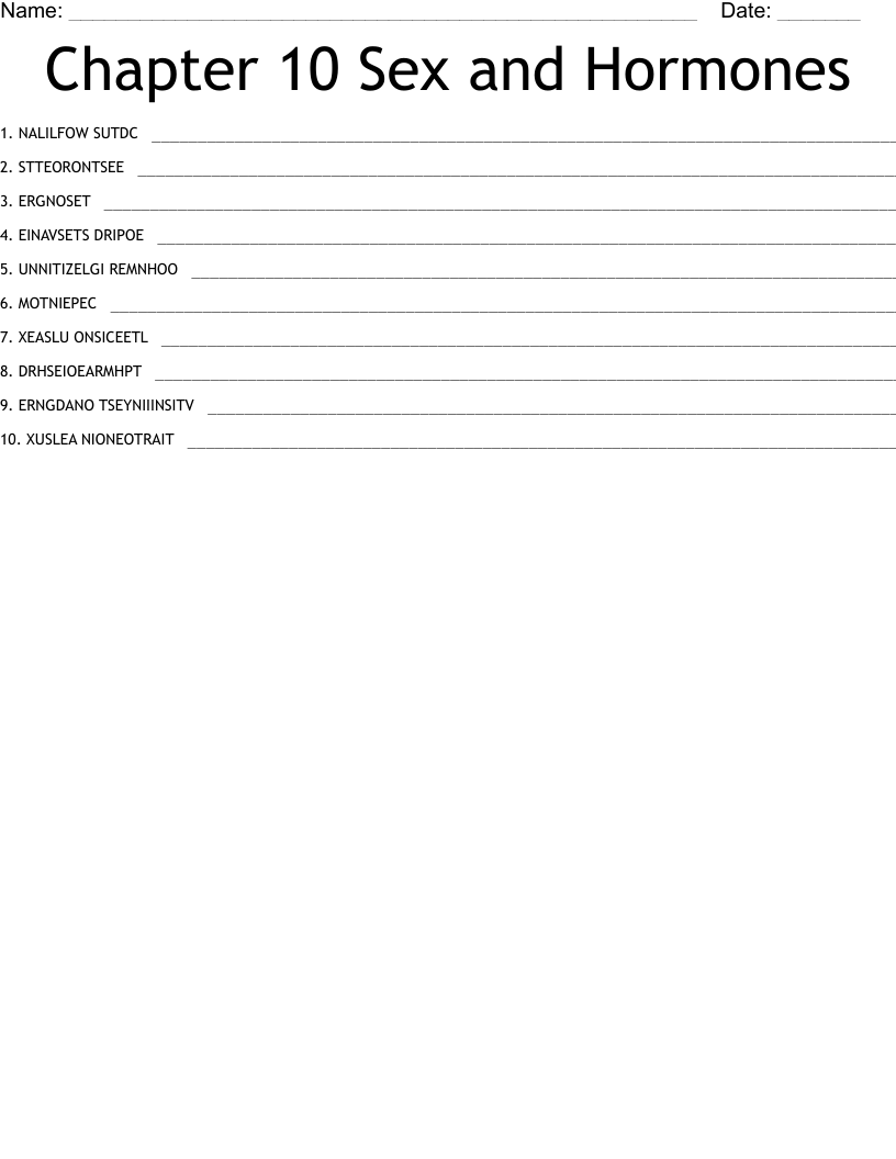 Chapter 10 Sex and Hormones Word Scramble