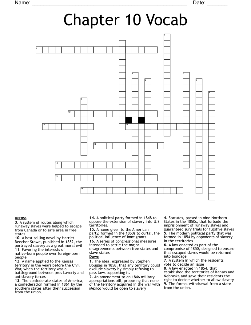 Chapter 10 Vocab Crossword