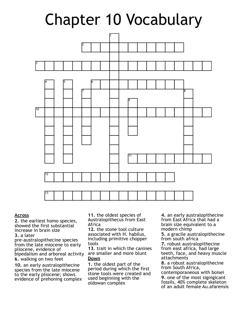 Chapter 10 Vocabulary Crossword