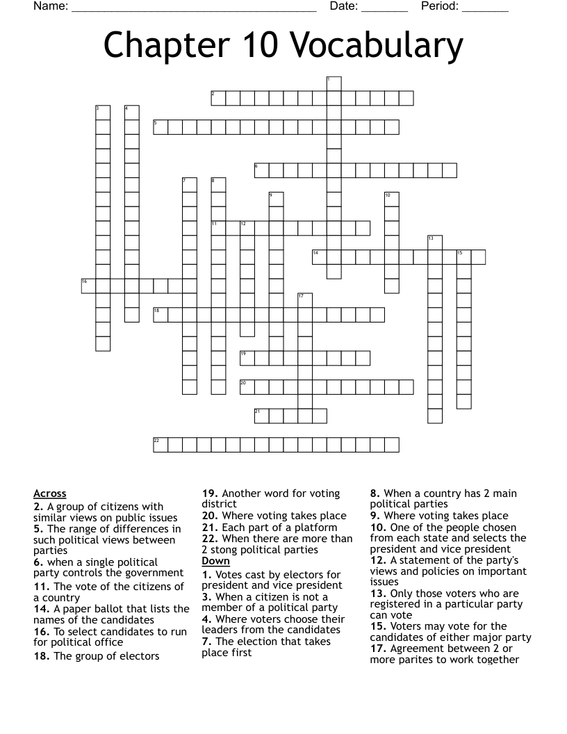 Chapter 10 Vocabulary Crossword