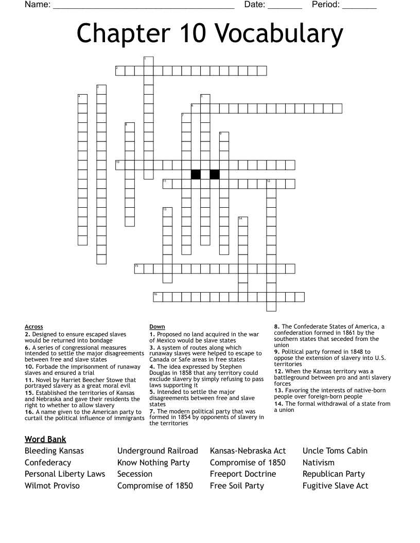 Chapter 10 Vocabulary Crossword