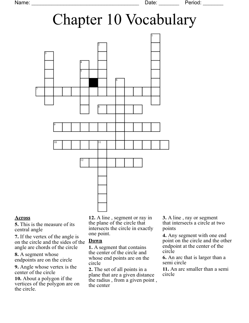 Chapter 10 Vocabulary Crossword