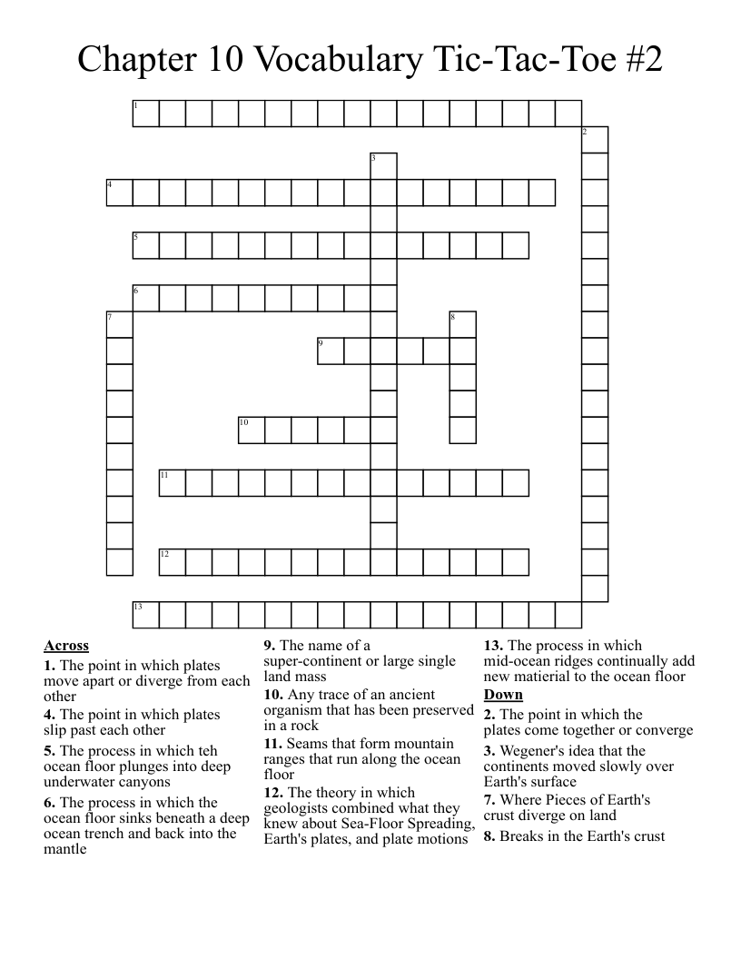 Chapter 10 Vocabulary Tic-Tac-Toe #2 Crossword